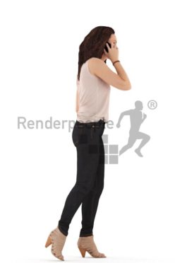 3d people casual. woman walking and calling somebody