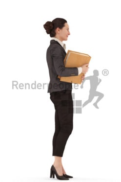 3d people business woman standing with a folder