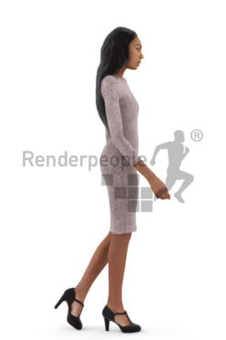 3d people event, black 3d woman walking