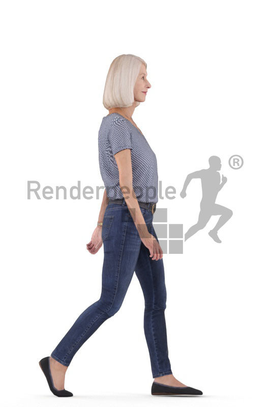 Animated 3D People model for Unreal Engine and Unity – elderly white female in daily outfit, walking