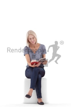 3D People model for 3ds Max and Maya – elderly european woman, sitting and reading