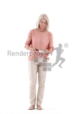 Posed 3D People model for renderings – elderly white woman, chopping something