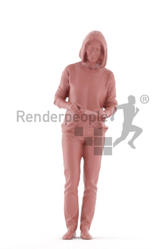 Posed 3D People model for renderings – elderly white woman, chopping something