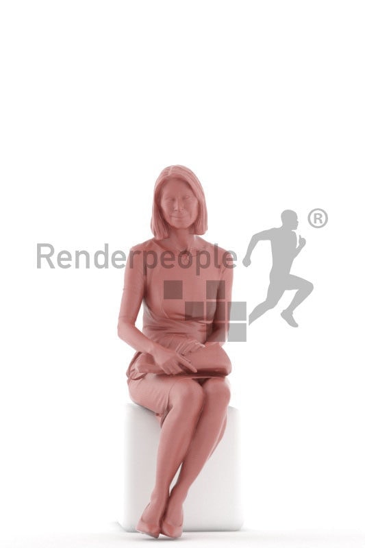 3D People model for 3ds Max and Cinema 4D – old white female sitting, in an event dress