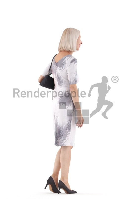 Photorealistic 3D People model by Renderpeople – elderly european woman walking in an event dress