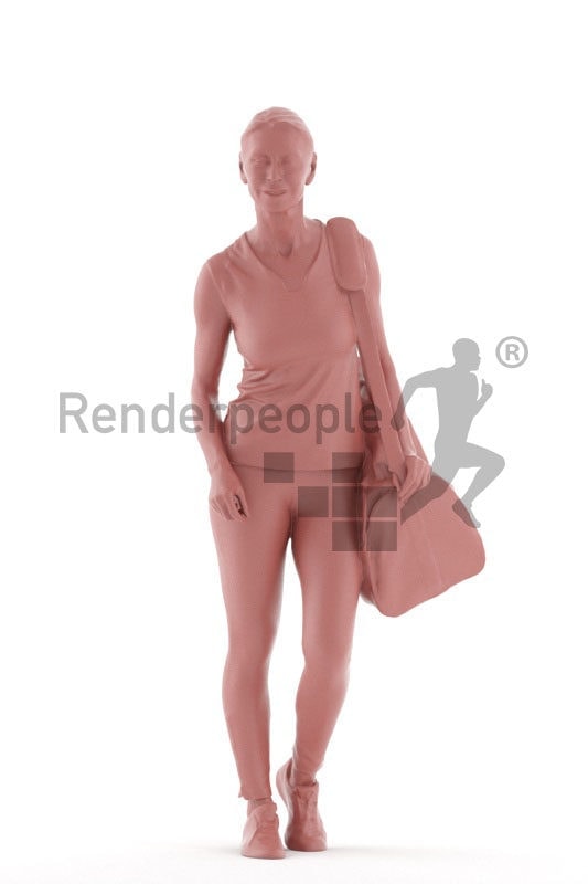 3D People model for 3ds Max and Sketch Up – old white woman walking in a gym outfit, with sports bag