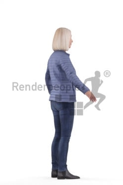 Rigged and retopologized 3D People model, elderly white woman, outdoor