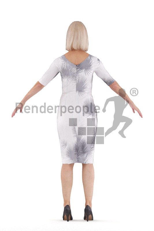 Rigged human 3D model by Renderpeople – elderly european woman in event dress