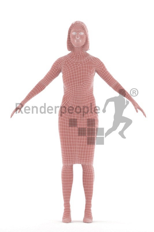 Rigged human 3D model by Renderpeople – elderly european woman in event dress