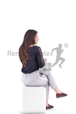 3d people casual, caucasian woman sitting and smiling