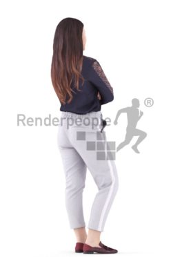 3d people casual, caucasian woman standing and waiting