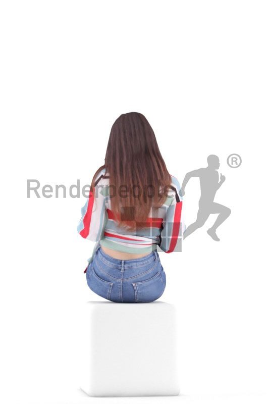 3d people casual, south american 3d woman sitting and reading