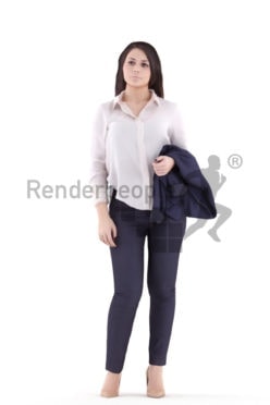 3d people business, white 3d woman standing and holding