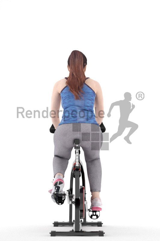 3D People model for 3ds Max and Blender – european woman in sports outfit, exercising with ergometer