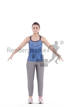 Rigged and retopologized 3D People model, white woman, sports clothing