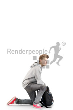 3d people kids, white 3d child with his backpack