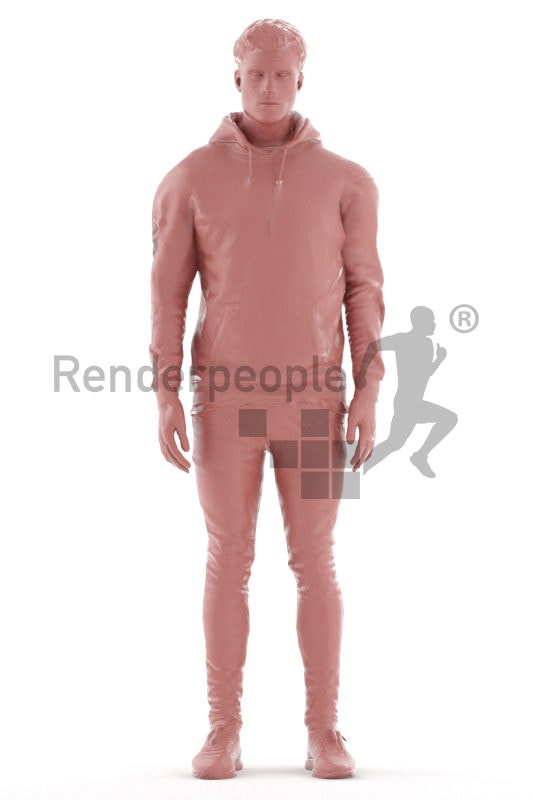 Animated human 3D model by Renderpeople – european male in hoodie, standing