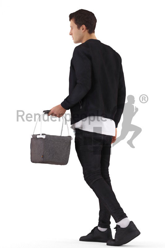 Photorealistic 3D People model by Renderpeople – white man, casual, walking with a basket