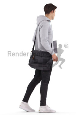 Scanned 3D People model for visualization – white man, casual dressed, walking with a bag