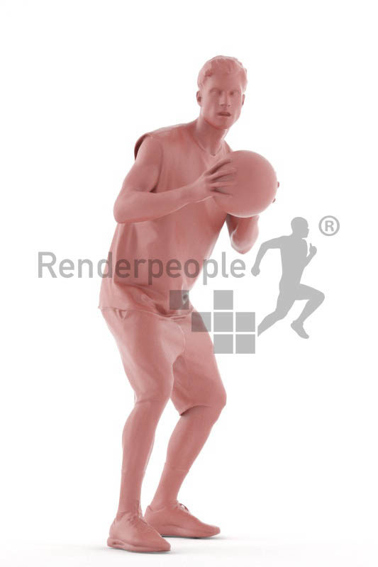 Posed 3D People model for visualization – white man playing basketball