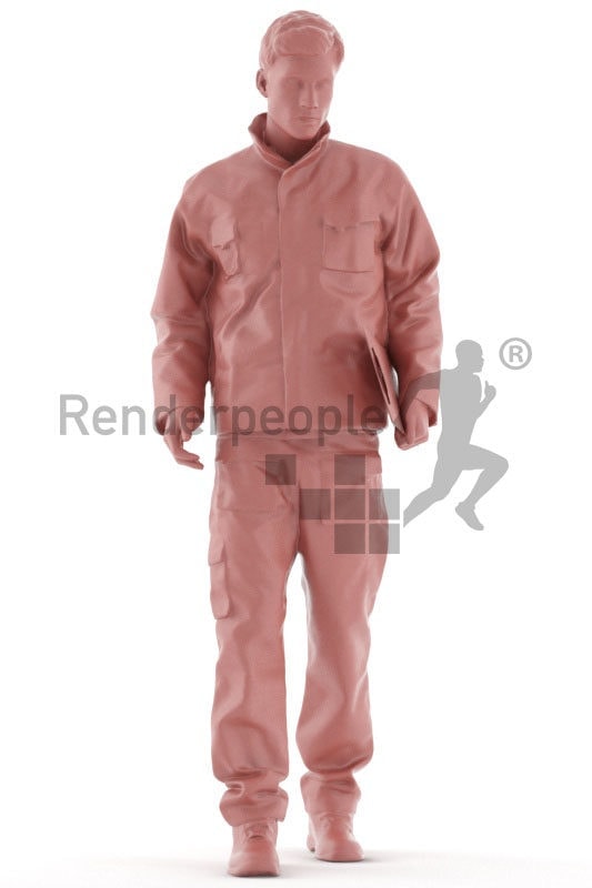 3d people worker,3d white man, walking with a clipboard