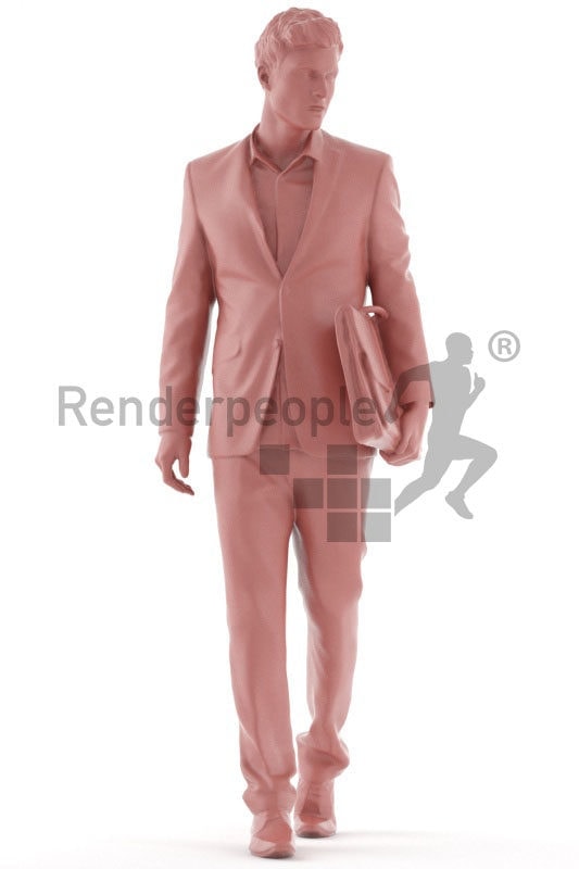 3d people business,3d white man, walking with office bag