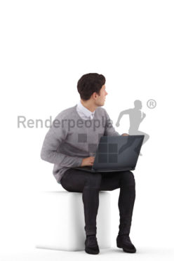 3d people business,3d white man, sitting with notebook, interacting