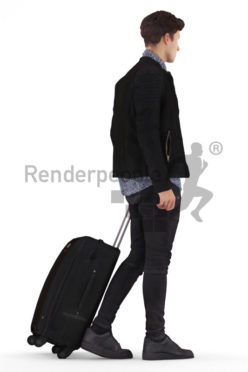 3d people casual, 3d white man walking with a trolley bag