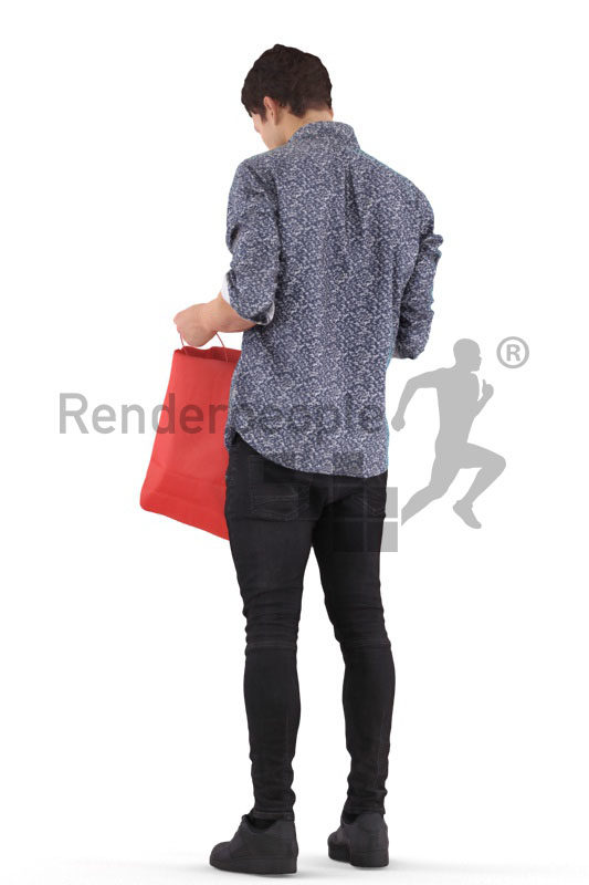 3d people casual, 3d white man, looking into his shopping bags