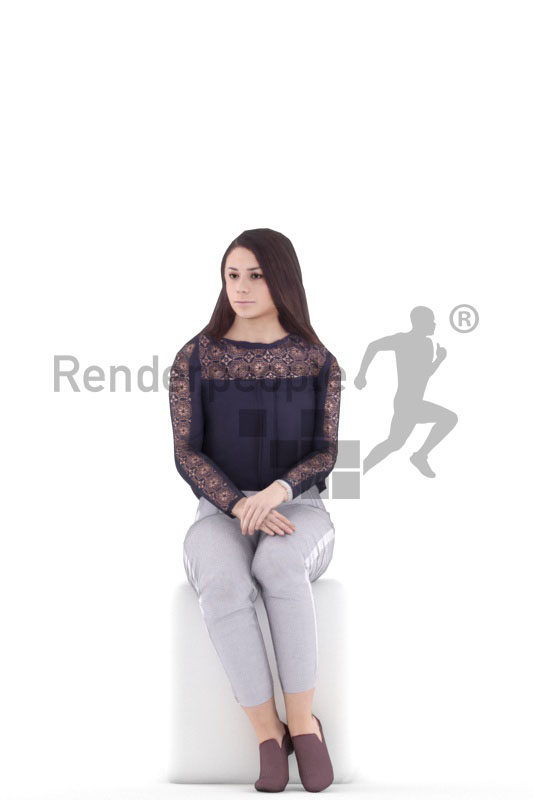Animated 3D People model for 3ds Max and Maya – european woman in smart casual look, sitting