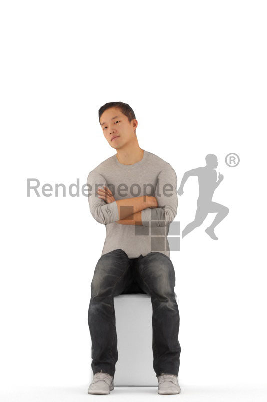 3D People model for animations – asian man in dauly outfit, sitting