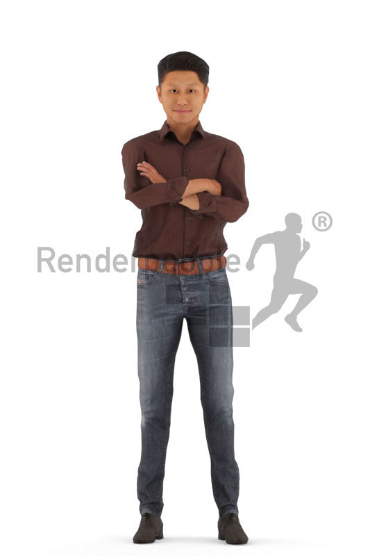 Animated 3D People model for Unreal Engine and Unity – asian man in smart casual outfit, standing