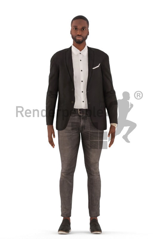 Animated 3D People model for 3ds Max and Maya – black man in business suit, standing