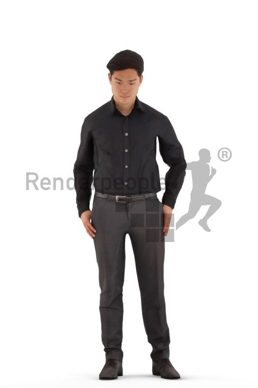 Animated 3D People model for 3ds Max and Maya – asian male in business shirt, standing