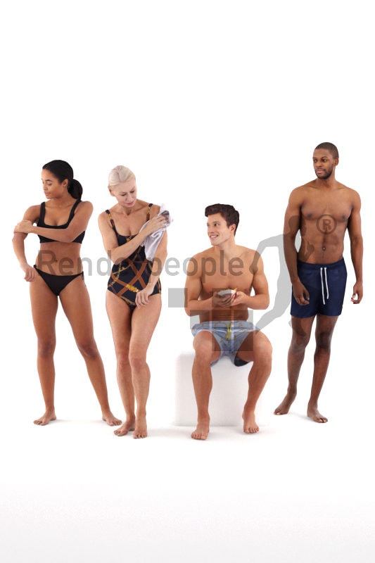 Posed 3D People model for renderings – People in swimm wear, pool/Beach