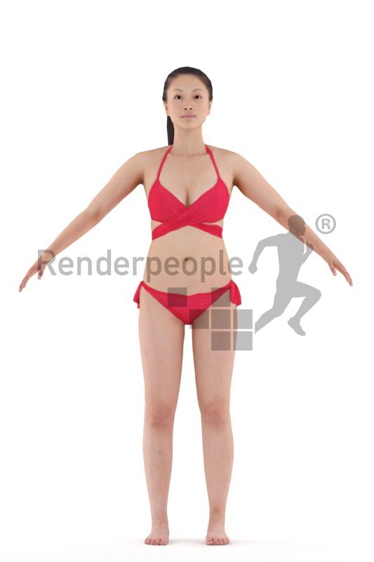 3d people beach/pool, 3d people asian woman rigged