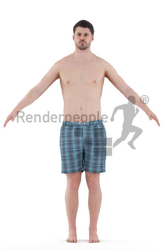 3d people beach/pool, white man rigged
