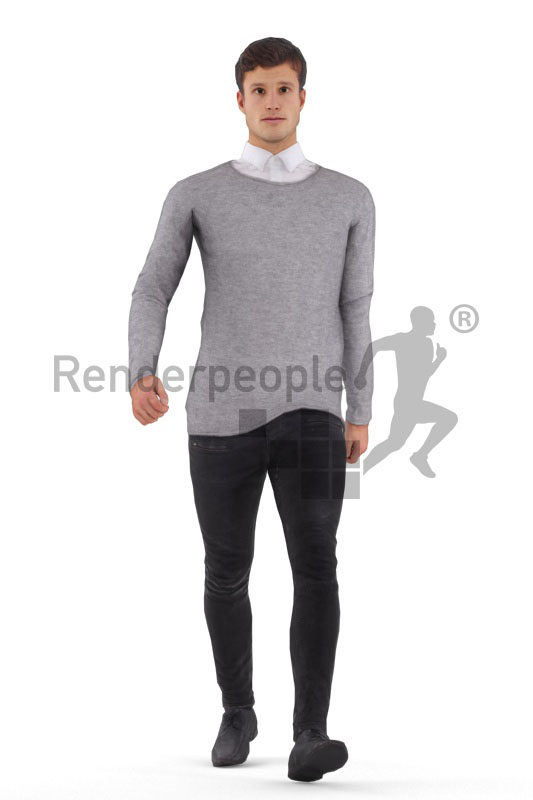Animated human 3D model by Renderpeople – european male in smart casual outfit, walking