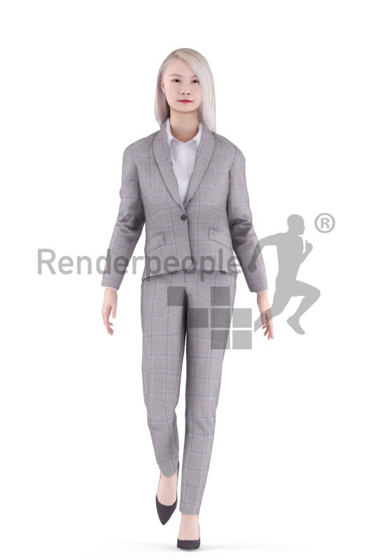 Animated human 3D model by Renderpeople – asian woman in office outfit, walking
