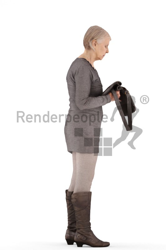 3d people casual, best ager woman standing and searching her bag