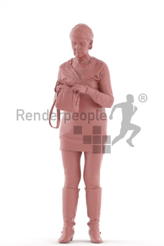 3d people casual, best ager woman standing and searching her bag