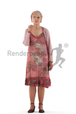 3d people casual, best ager woman standing and holding a glass