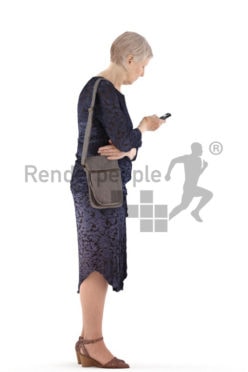 3d people casual, best ager woman standing and looking at her phone