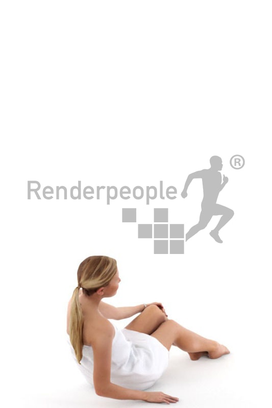 3d people spa, white 3d woman with a towl sitting
