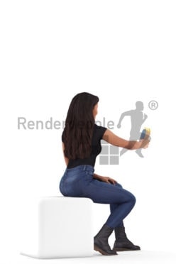 Scanned 3D People model for visualization – white woman, offering some fries