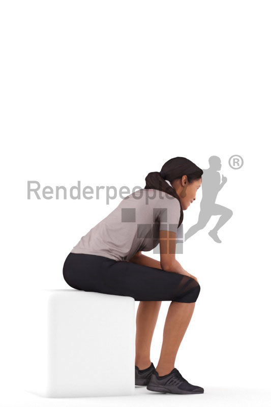 3D People model for 3ds Max and Cinema 4D – black woman, sitting with a towel, sports wear