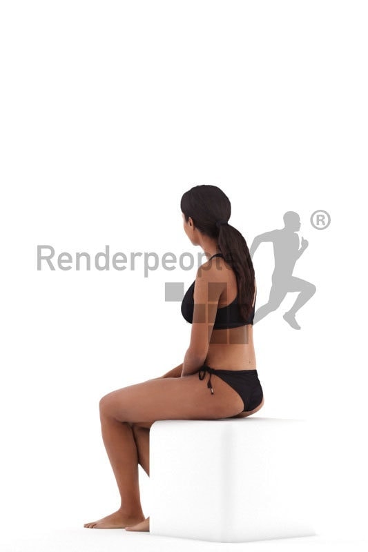 Photorealistic 3D People model by Renderpeople – black woman sitting in swimm suits