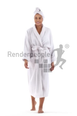 3D People model for 3ds Max and Maya – black woman, spa, with bathrobe, walking