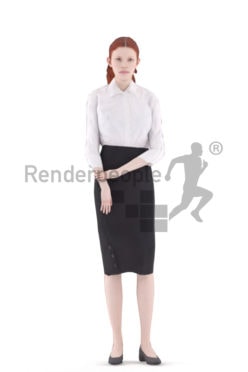 Animated 3D People model for visualization – european woman with red hair in business look, standing