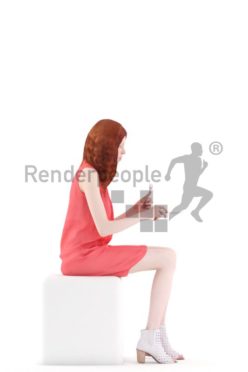 3d people event, white 3d woman sitting and eating